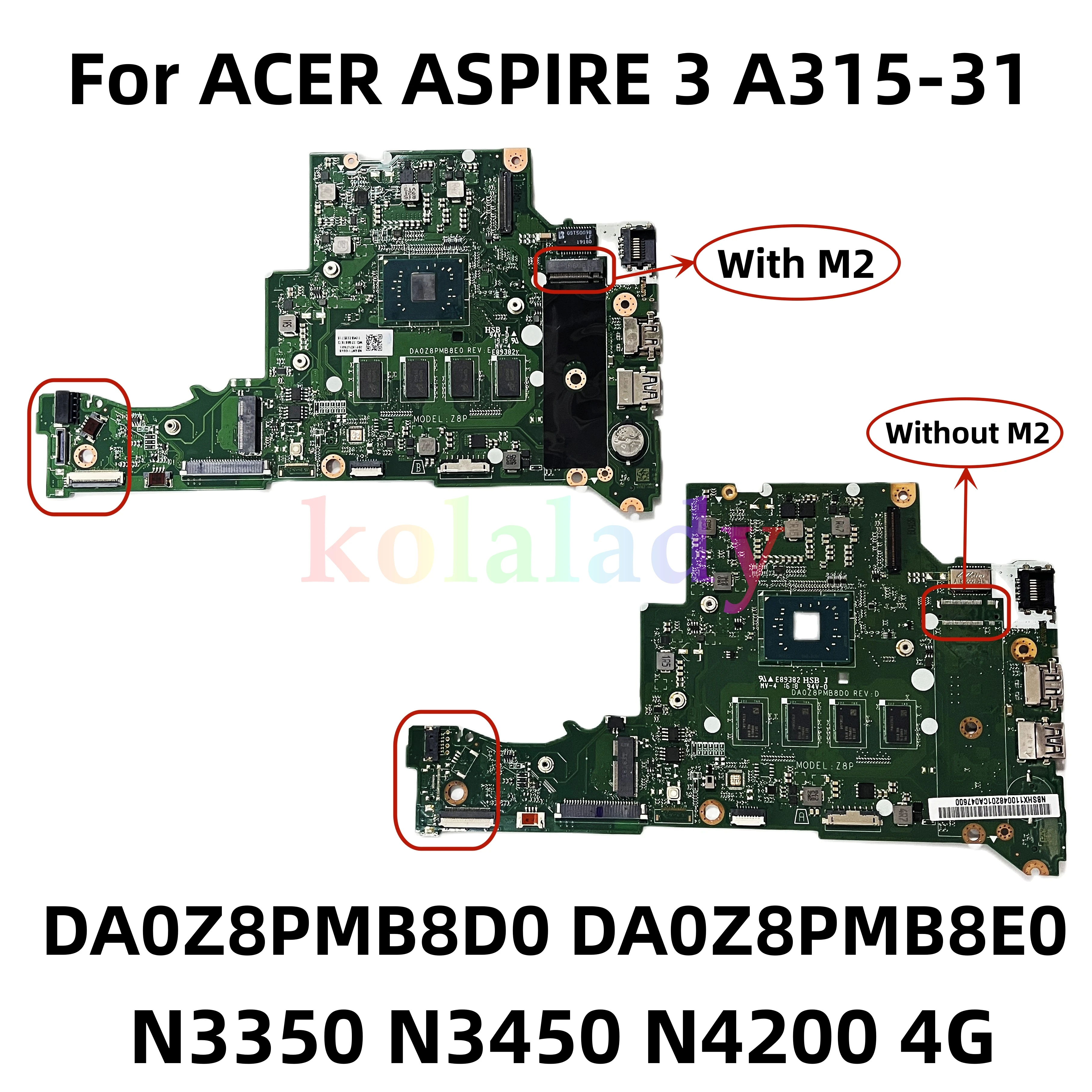 

NBSHX11002 NB.SHX11.002 For ACER ASPIRE 3 A315-31 Laptop Motherboard DA0Z8PMB8E0 DA0Z8PMB8D0 W/ N3350 N3450 N4200 4G-RAM 64G-SSD