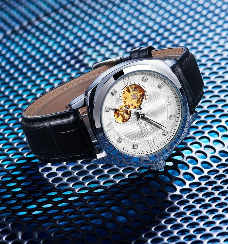 Ny klocka Gucamel Herr helautomatisk mekanisk klocka Affärsmode Diamant infälld klocka Night Glow Creative Watch_voghion.com