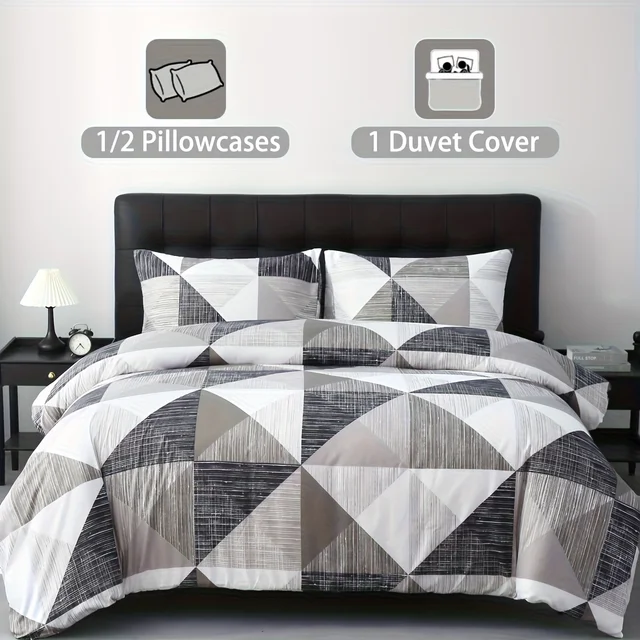 2/3 pièces ensemble de housse de couette en polyester imprimé abstrait doux et respirant, 1 housse de couette + 1/2 taies d'oreiller (pas de drap inclus) 1
