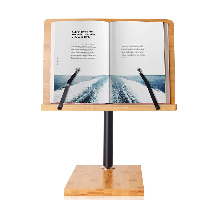  wishacc Bamboo Book Stand, Adjustable Book Holder Tray