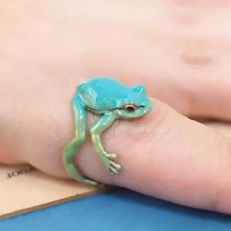 Bague ajustable de style tendance 2025 en forme de grenouille verte, style neutre_voghion.com