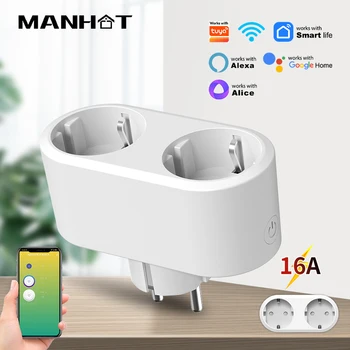 WiFi Smart Plug Dual Outlet 16A EU 2 in 1 Timer Socket Smart Life Remote APP Voice Control Works With Tuya Google Home Alexa 1