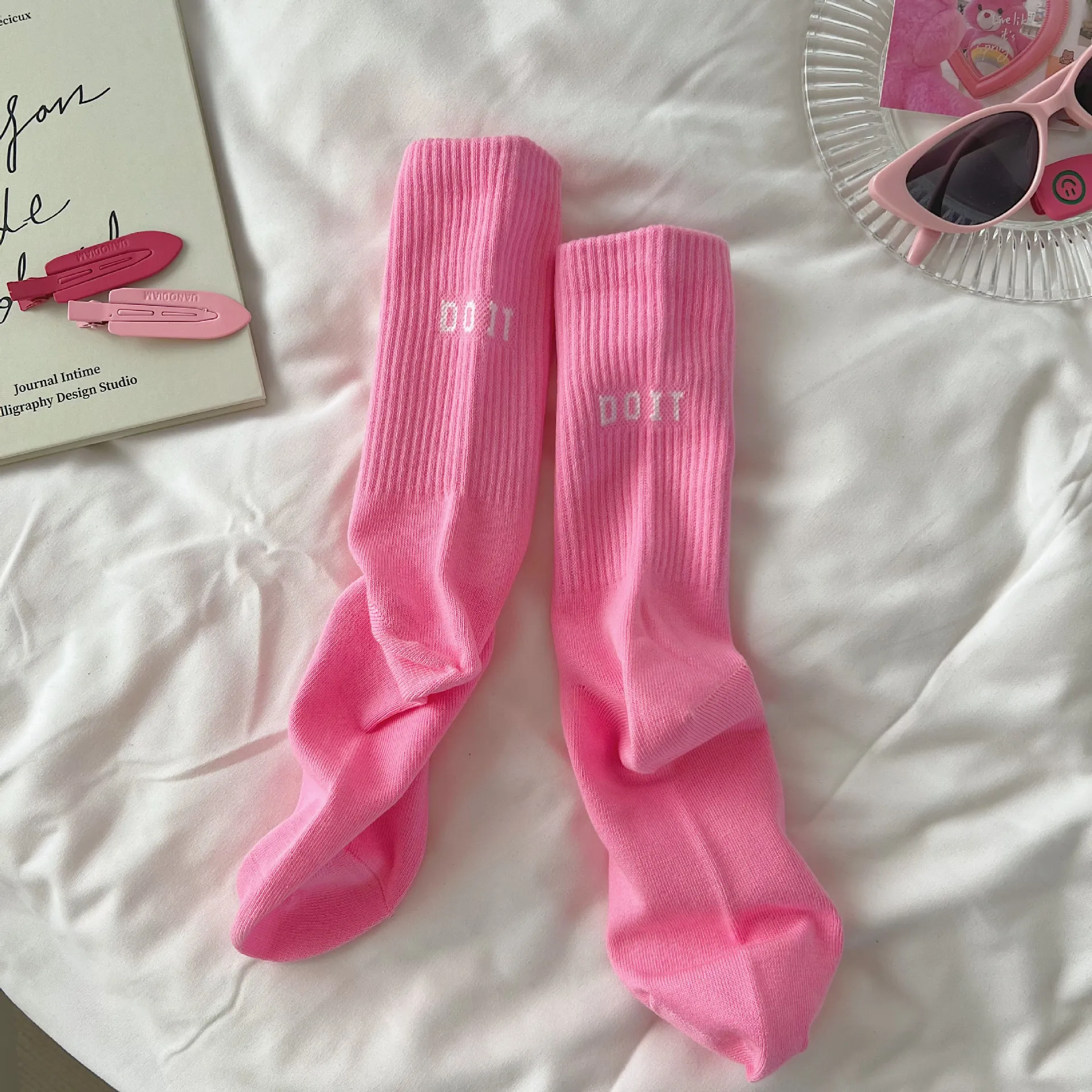 Womens Socks Spring and Autumn Style Mid-tube Cotton High Waist Letter Sports