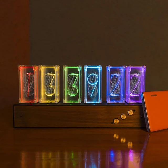 RGB Nixie Tube Clock Wood Led Digital Desk Electronic Desktop ...