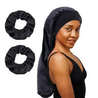 3PCS/LOT Elastic Wide Edge Long Satin Bonnet Sleep Hats Wrap Night Cap Care Women Extra Large For Natural Curly Loose Hair 1