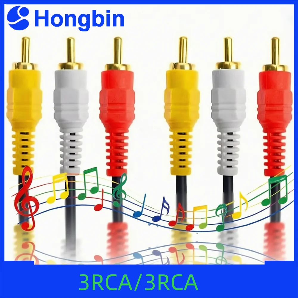 Cabo AV 3RCA para 3RCA Macho-Macho com Conectores Banhados a Ouro, Núcleo de Cobre Livre de Oxigênio para Áudio e Vídeo de Alta Qualidade