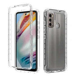 Crystal Clear 2-in-1 Shockproof Protective Case with Hard Bumper and Soft TPU Cover for Moto E20 (Clear)