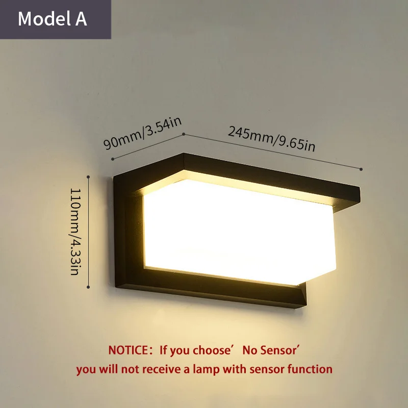 Lámpara de pared LED para exterior con sensor de movimiento PIR, CA 85-265 V, ABS, impermeable, moderna, para interior, hogar, balcón, porche, decoración de jardín