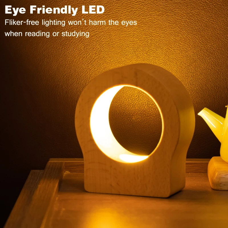 

Creative Solid Wood LED Night Light USB Plug 5 Brightness Levels Bedroom Bedside Atmosphere Decoration Table Lamp Kids Gift