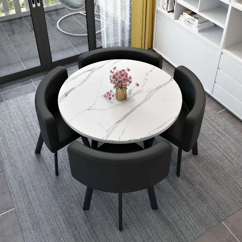 

Dining Table Set Simple Casual Reception Office Round Table Living Room Set Luxury 4 Chairs Dining Mesas Comedor Furniture