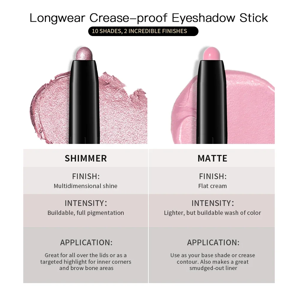 10 Color Waterproof Creamy Eyeshadow Pencil Stick Lasting Matte Pearlescent Gradient Highlighter Pen Glitter for eyeshadow stick eyeshadow pen matte eyeshadow eyeshadow pencil