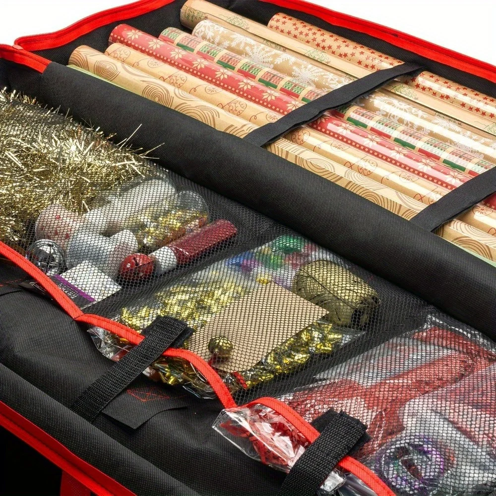 1 Stück Große Aufbewahrungstasche für Weihnachtsgeschenkpapier - Geschenkpapier-Organizer für Schleifen, Bänder & Rollen, Unterbett-Aufbewahrungsschublade – Detail 5