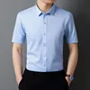 Classic Men's Shirt Summer Short Sleeve Business Formal Fit Soft Anti Wrinkle Social Smooth Workwear Blue Black Grey Large 5XL 1