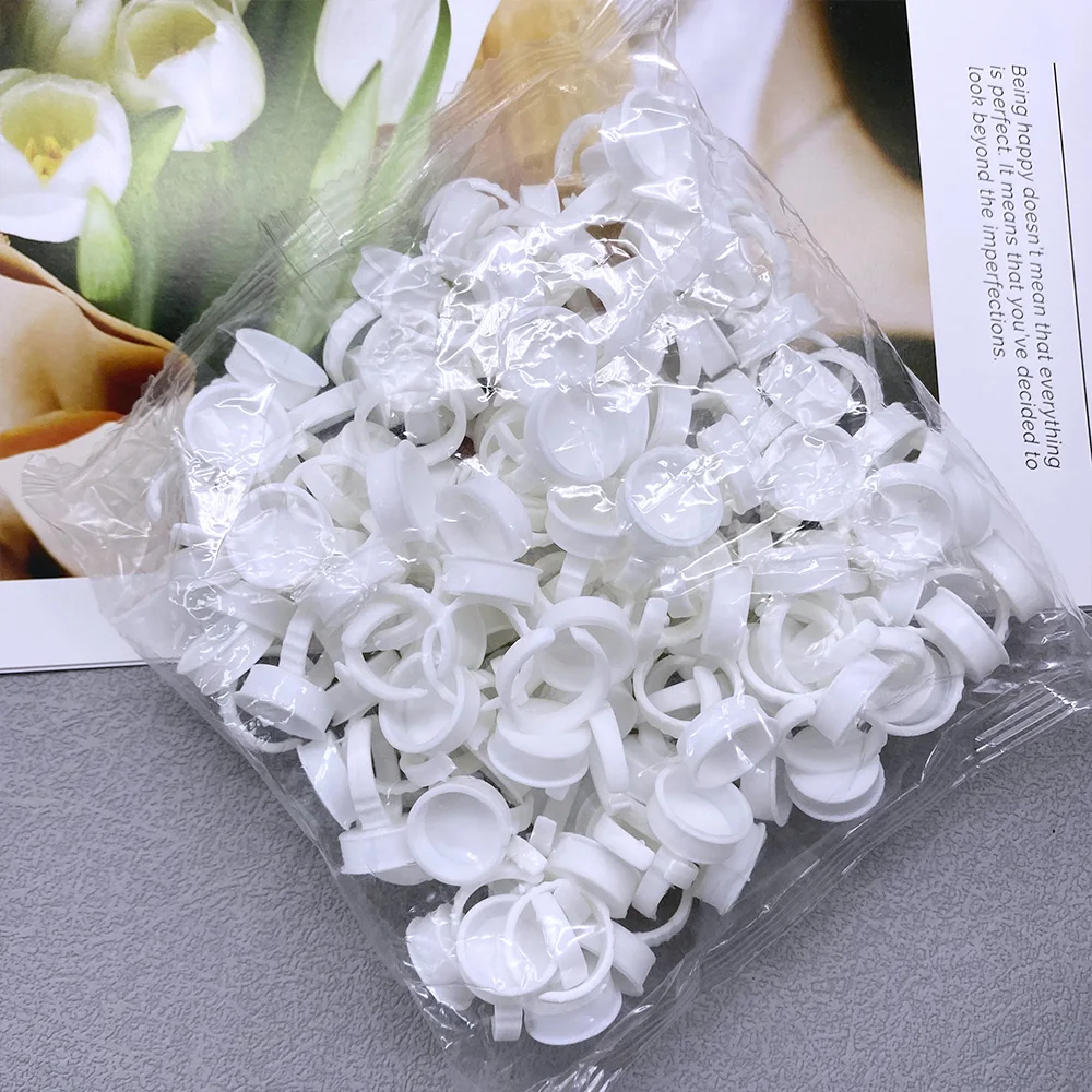 100Pcs Disposable Eyelash Glue Fan Cup Rings L Tattoo Pigment Holder Container Eyelash Extension Supplies Makeup Tools Wholesale