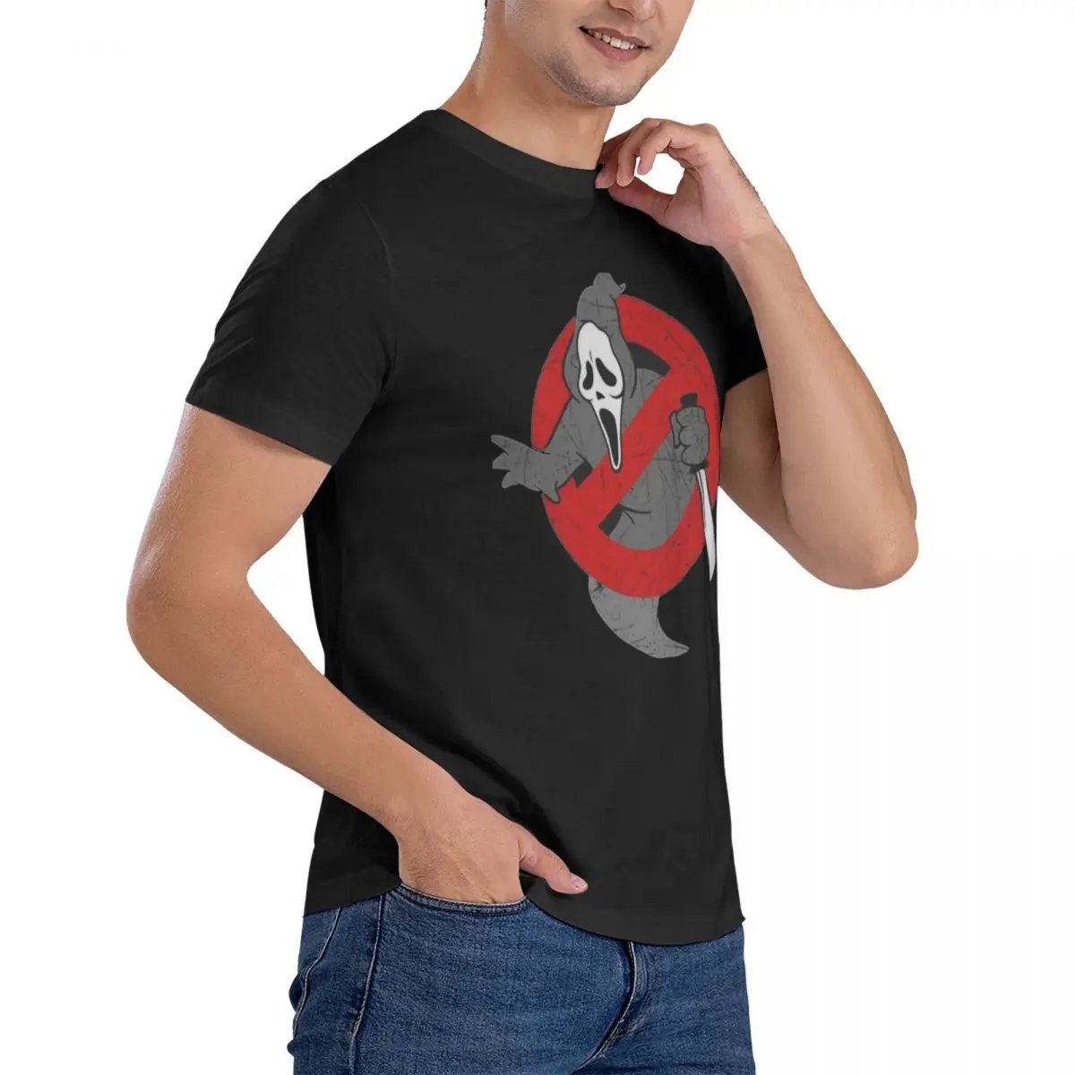 Scream Ghostbusters Ghostface Scary Horror T-Shirt Men's Cotton Tops Shirts Casual O-neck Short Sleeve