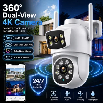 O-Kam Pro 4K 10MP Dual-Lens PTZ Outdoor WiFi Camera – IP Security with Human Detection, Dual Screen & Two-Way Audio 1