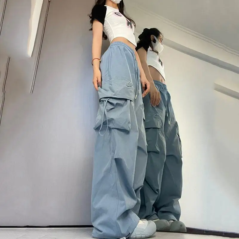 

Women Y2K Korean Cargo Pants Fashion High Waist Baggy Streetwear Multi Pockets Sweatpants Hip Hop Loose Causal Wide Leg Pants