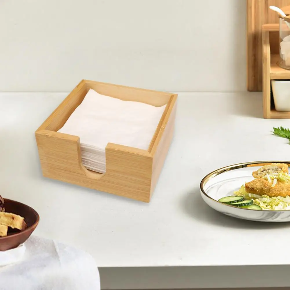 

Square Napkin Box Rustic Bamboo Countertop Tissue Holder Heavy Duty Wood Dinner Napkin Dispenser Kitchen Supplies for Square