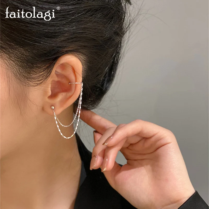 1 Pc Cross Long Chain Ear Cuff Earrings Punk Tassel Piercing