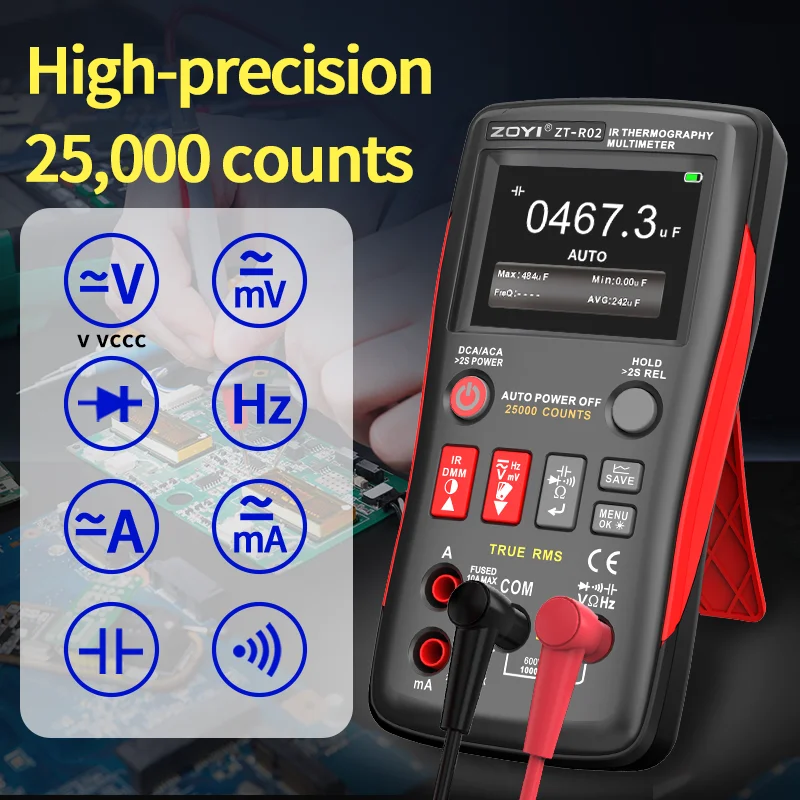 ZT-R02 전문 열화상 카메라 멀티미터 9696 IR 240240 이미징 50m 테스트 거리 -20550 ℃   온도 알람 테스터