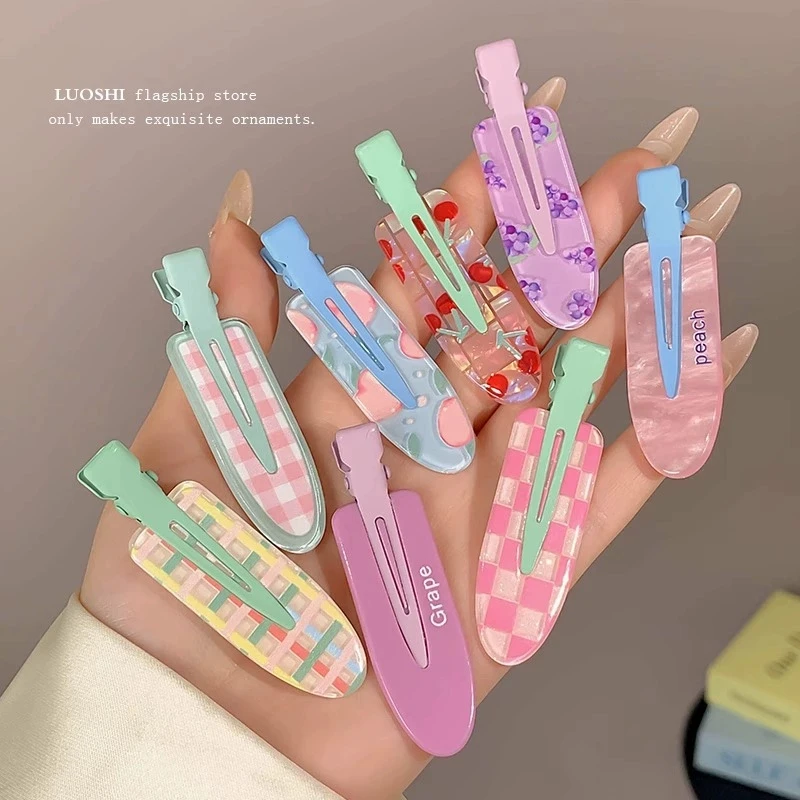 1 paire de pinces à cheveux acryliques roses Sakura sans couture pour femmes, pinces à frange sans pliure, pinces à bec de canard, accessoires pour cheveux femmes et filles_voghion.com