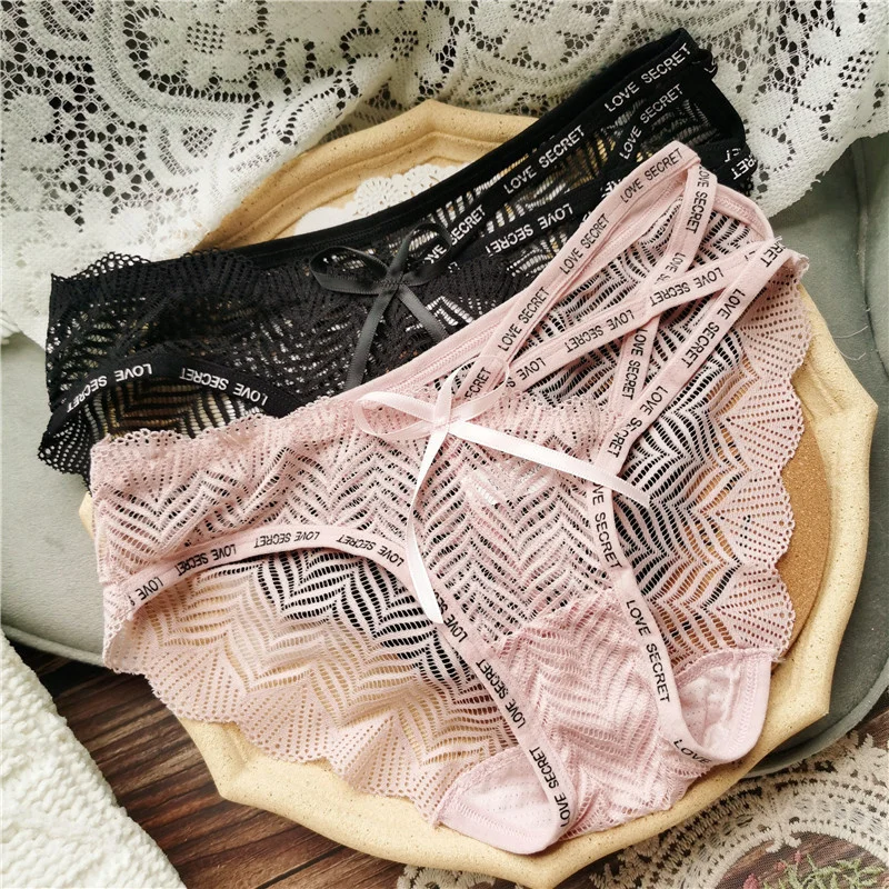 

Letter Belt Hollow Out Sexy Women's Underwear Thin Breathable Transparent Panties Erotic Cotton Crotch Seamless Briefs Lingerie