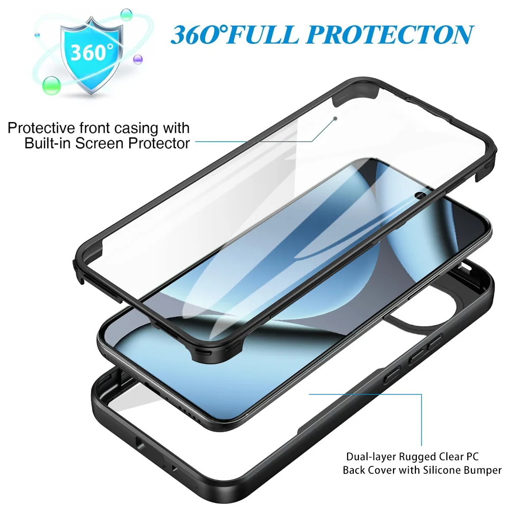 360 Full Protection Shockproof Clear Phone Case with Front and Back Coverage
