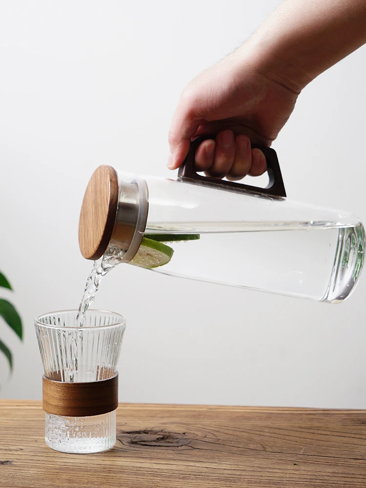 Jarra de agua fría de madera de nogal y vidrio para uso doméstico, ideal para preparar té o agua caliente. También sirve como botella decorativa para la sala de estar o tetera para té helado. - Image 2