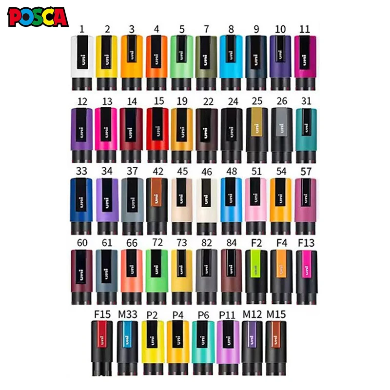 54 색상 uni POSCA 마커 펜, PC-5M 아크릴 페인트 펜 아트 마커 바위 그림 낙서 그림
