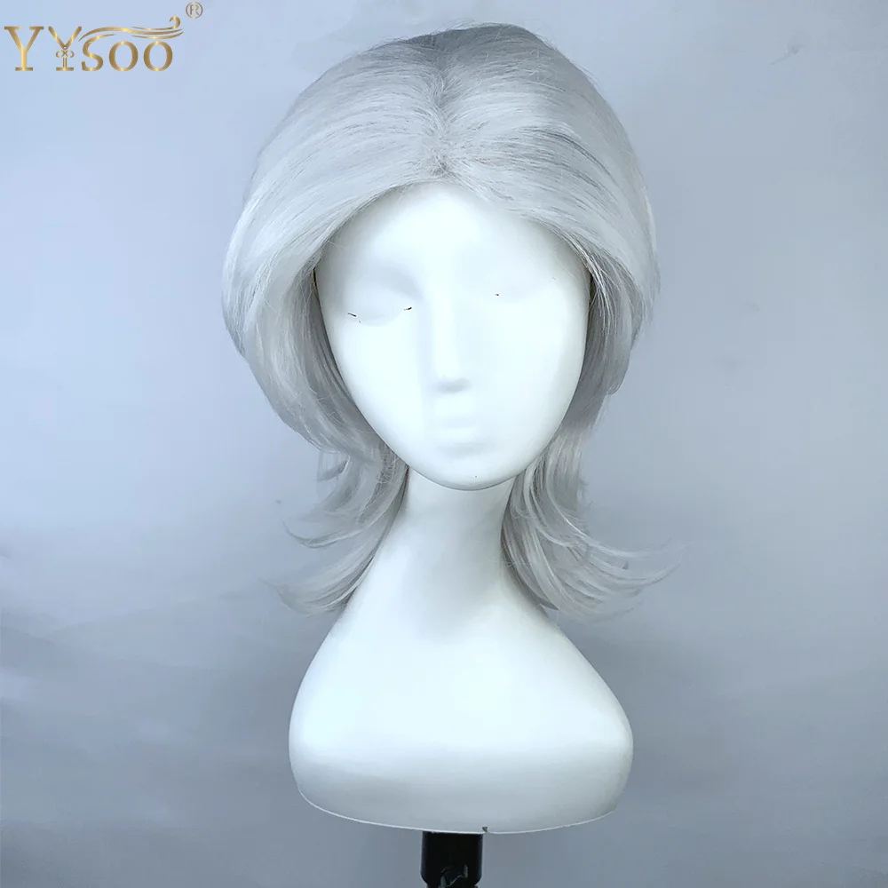 

YYsoo Short Grey Color Natural Wavy Wig Middle Part Synthetic Hair Wigs for Men Adult Halloween Cosplay Costume Men's Wig