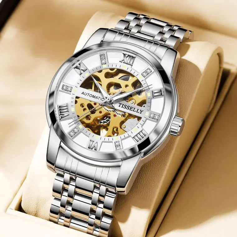 

Steel Luxury Silver Gold Stainless Steel Roman Waterproof Luminous Automatic Watch for Men relógio masculino China Watch Factory