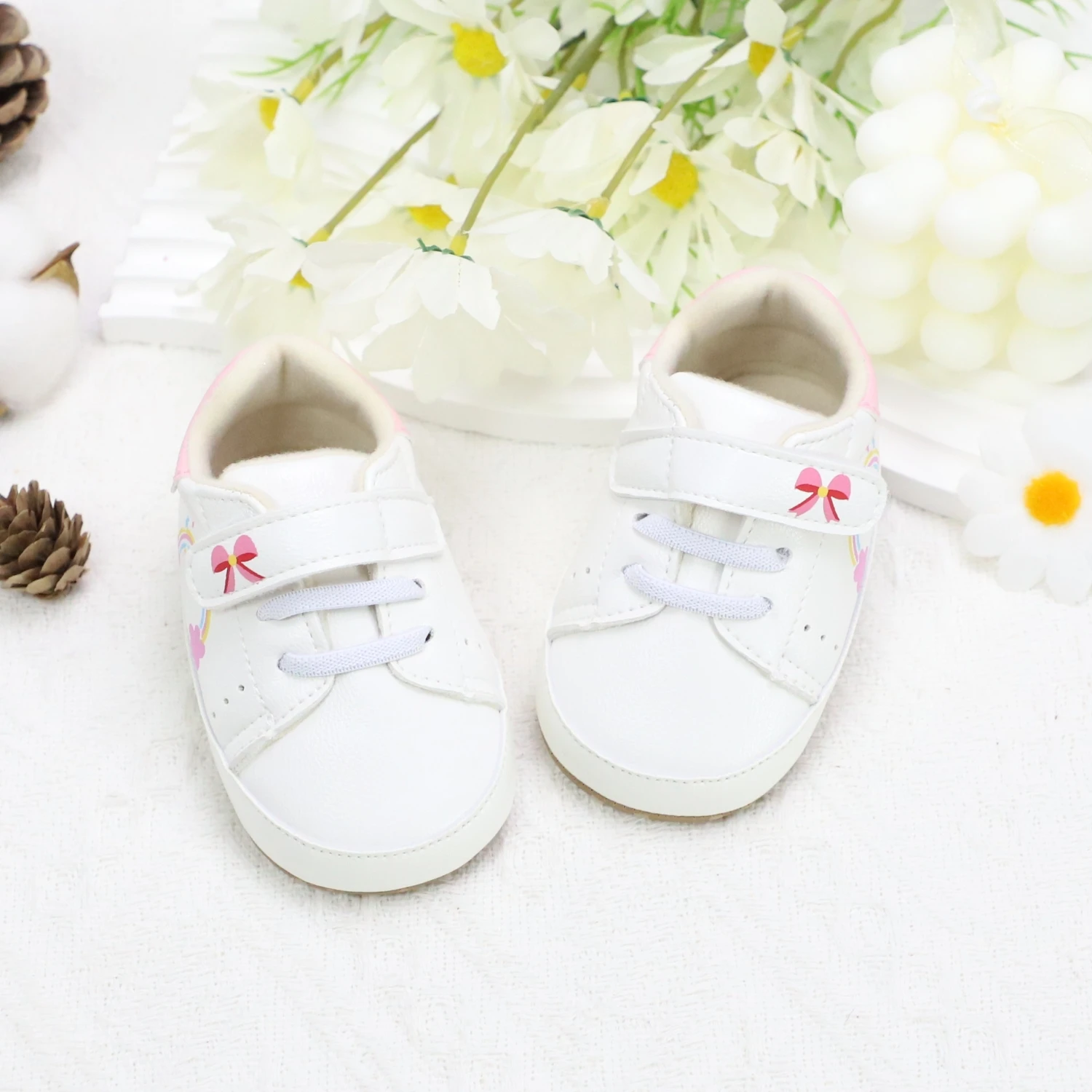 Baby toddler shoes, rainbow and bow design baby sneakers, lightweight and non-slip, suitable for daily & vacation wear, all seas 5