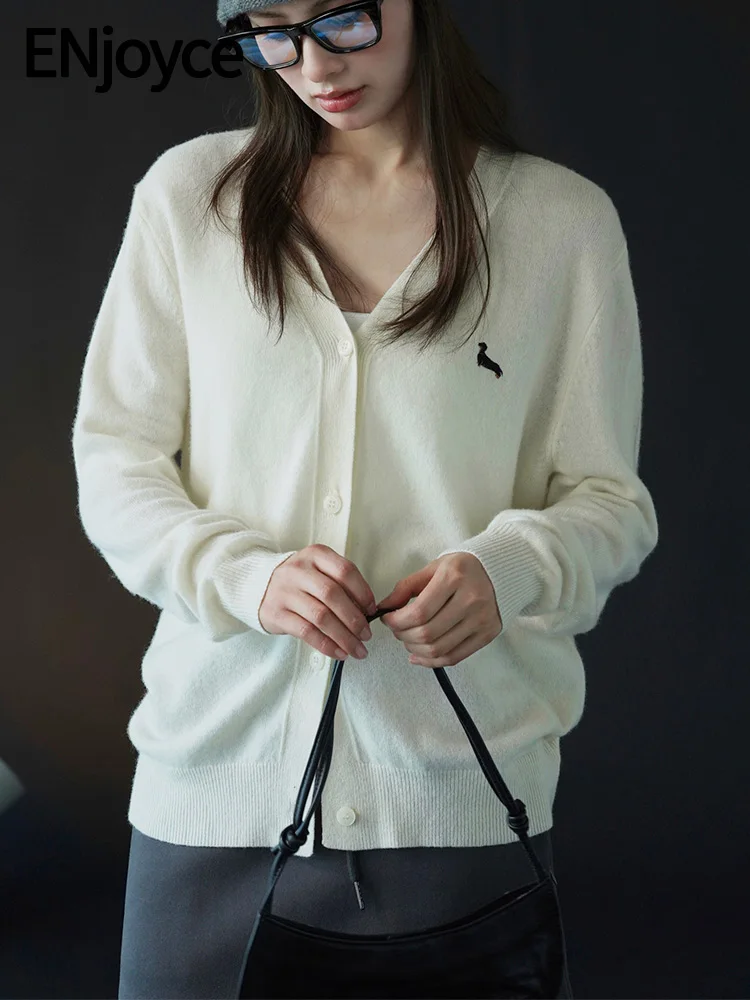 

Женский вязаный кардиган ENjoyce, шерстяной свитер в Корейском стиле с логотипом сосисок, для весны, 2024