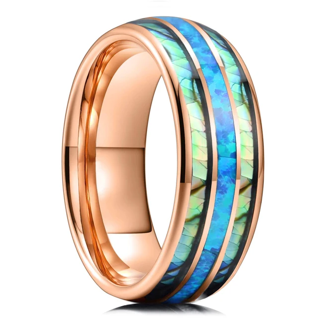 Bagues en titane et acier pour hommes, couleur violette, incrustation de coquille d'ormeau colorée, anneaux en acier inoxydable pour hommes, bijoux de mariage