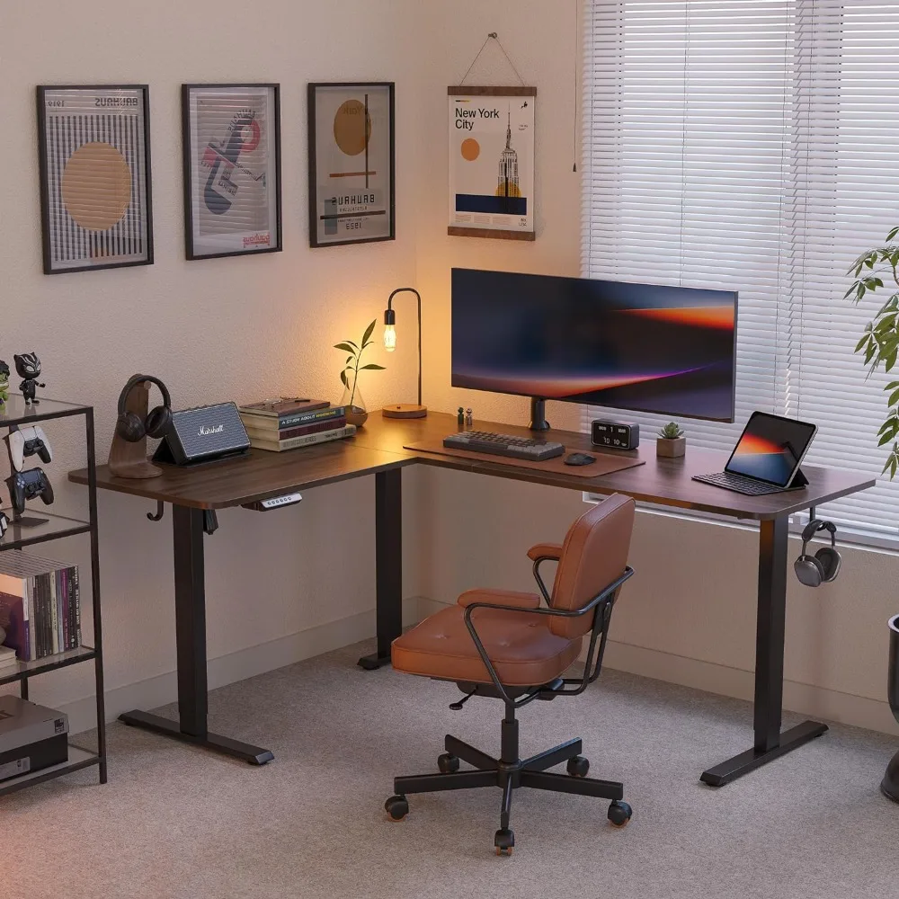 

Computer desk, 63 inch electric vertical L-shaped adjustable height, corner high table, with splicing board computer desk