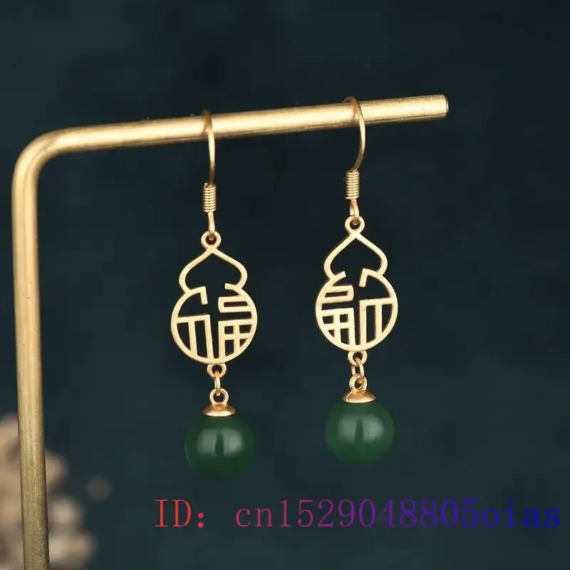 

Green Jade Bead Earrings Women Crystal Natural Gifts Zircon Jewelry Fashion Gemstone Amulet Chalcedony 925 Silver