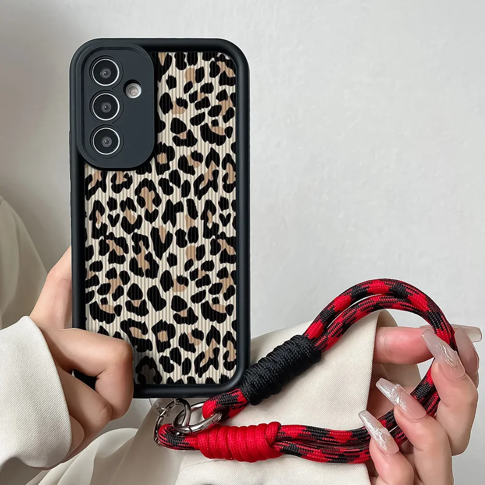 Leopard Print Wrist Chain Lanyard Soft TPU Phone Case