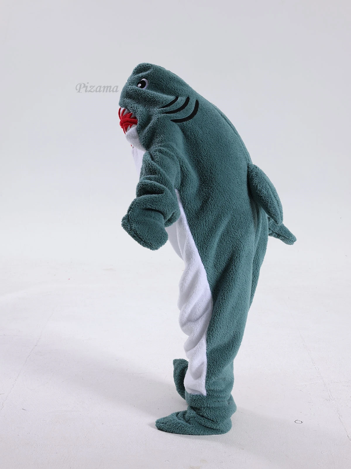 Green Shark Animal Cartoon Hooded Footed Jumpsuits Onesie Adults Children Sleepwear TV Blankets Pyjama Kids Kigurumi Nightwear