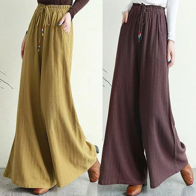 

Autumn Cotton Linen Fashion Women Wide-leg Pants New Casual Retro Solid Color Loose Long Trouser Elegant Streetwear Pants J413