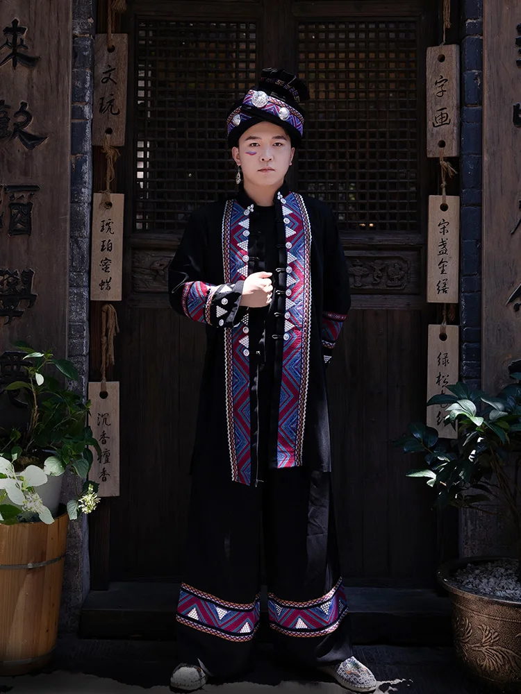 

Traditional Miao Costume Male Minority Adult Hmong Village Men's Clothing Phoenix Ancient City Trip Shoot Performance Set New