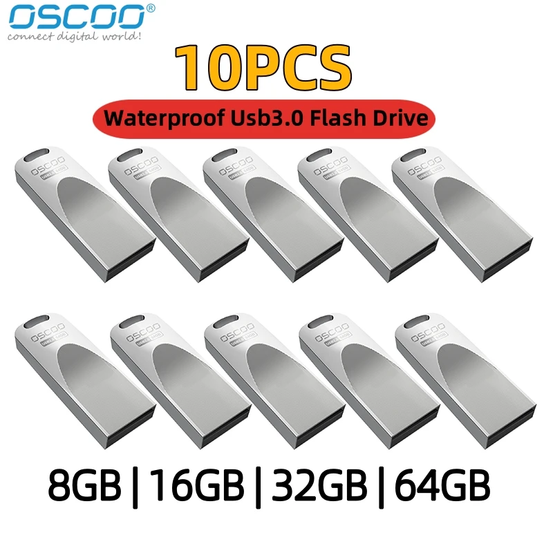 

OSCOO 10pcs 100% Full Capacity USB 3.0 Flash Drive 16GB 32GB 64GB USB 2.0 Pendrive Memory U Disk Waterproof USB Memory