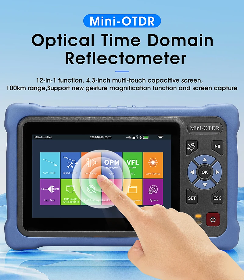 AUA800U/800A 100KM OTDR 24/22dB Touch Screen Optical Time Domain Reflectometer F