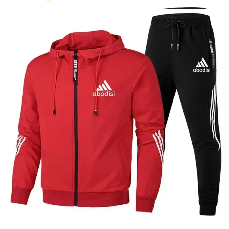 2004 Fashion casual men's hoodie zipper hooded tracksuit + sweatpants 2 sets of sweatshirt jogging pants
