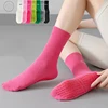 3 Pairs Yoga Socks for Women Cotton Simple Solid Mid Calf Sports Socks Pilates Socks Dance Fitness Training Cushion Yoga Socks