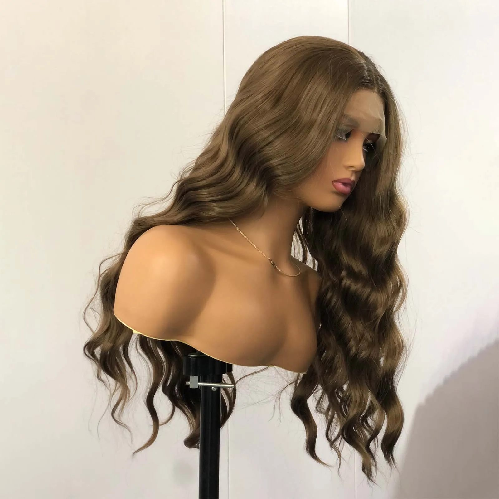 Brown Wig Synthetic Lace Wig Honey Brown Wavy Long Lace Front Glueless Hair for Women synthetic wig