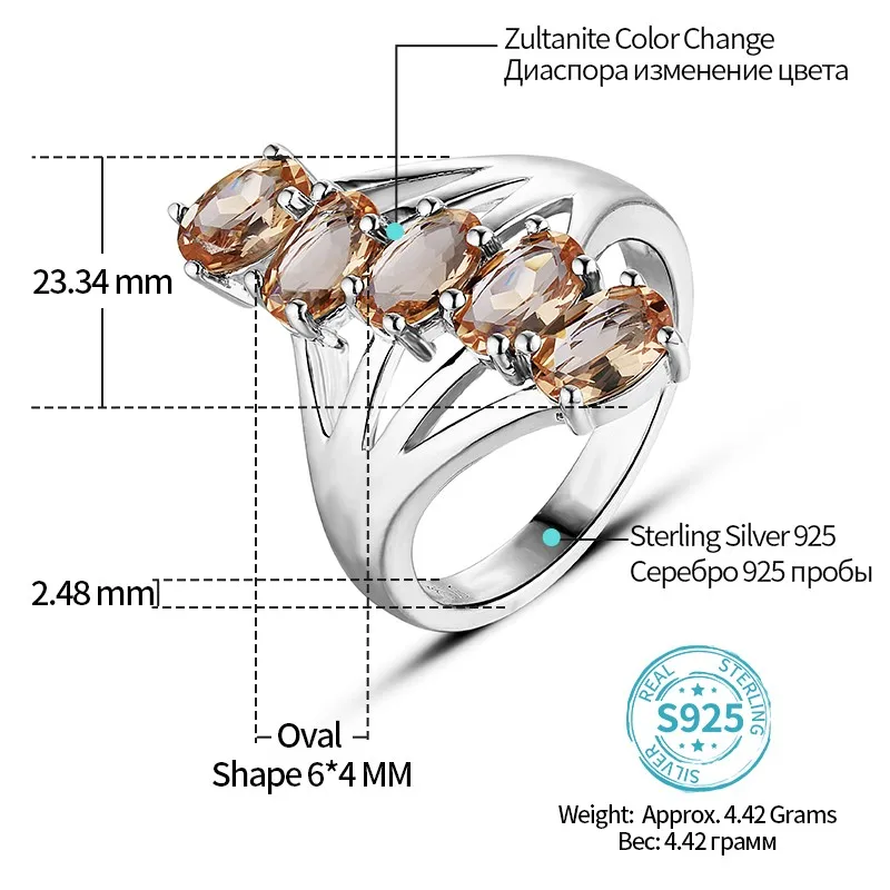 Zultanite Muslimate Cambia Colore Anello In Argento Per Le Donne Creato Anello Multicolore Diaspore Classico Design Semplice Anello In Vero Argento