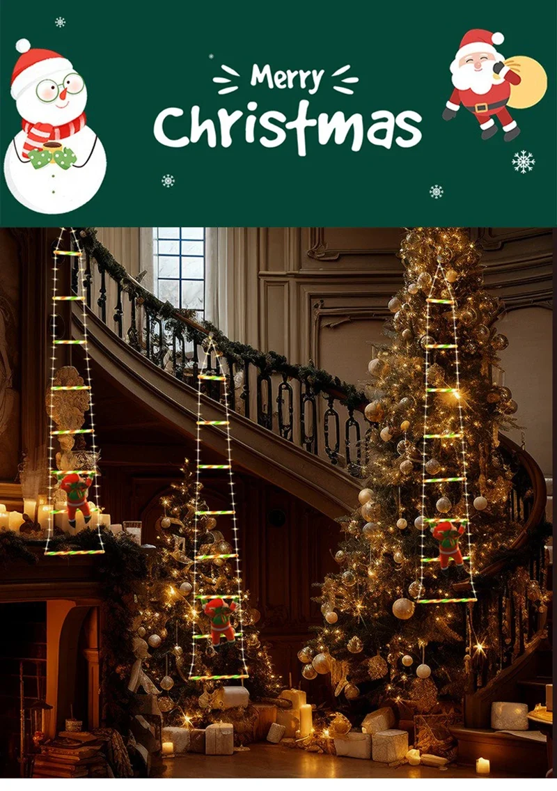 1/3M Santa Claus Climbing Ladder String Lights USB 8 Modes LED Lamp Christmas Decoration for Garden Cristmas Tree New Year Gift