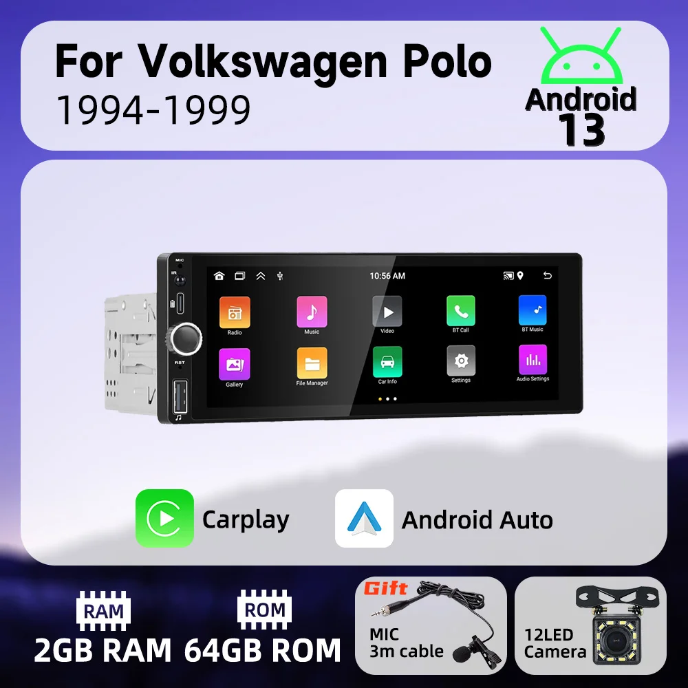 

1 Din Беспроводная Автомагнитола Carplay Android Автомобильная Мультимедийная мультимедийная система для VW Volkswagen Polo 1994-1999 стерео автомагнитола GPS