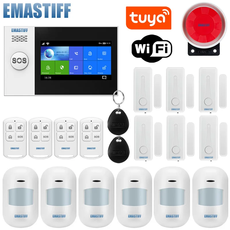 4.3 Inch TFT Screen Tuya WIFI GSM Home Burglar Security Alarm System Wire Motion Detector APP Control Fire Smoke Detector Alarm security system,security alarm,wireless alarm,smart siren alarm,smoke fire detector alarm