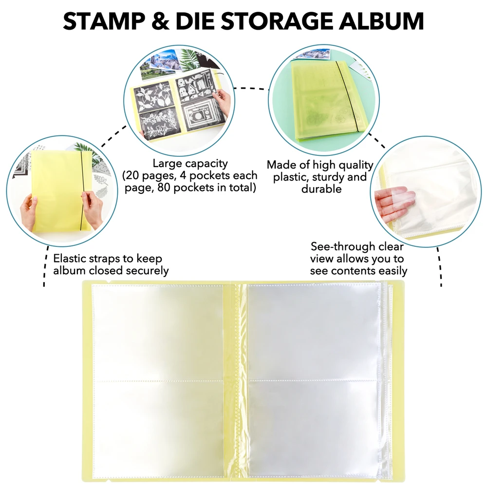 Large Sticker Photo Storage Album 20 Pages 4 Pockets Booklet Storage Book Organizer Folder for Stamp Dies Sticker Collection